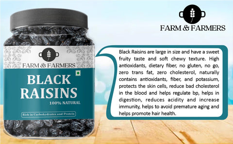 Farm & Farmers Premium Black Raisns Natural Healthy Kishmish Giri Nuts Dry Fruits - 250 gm
