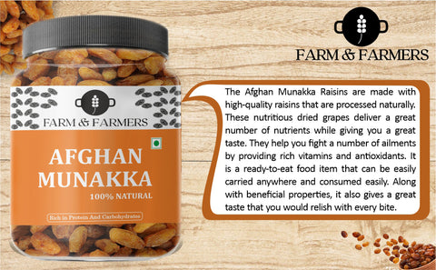 Farm & Farmers Afghan Munakka - Premium Raisins Large King Size Whole Dried Munakka Dry Fruits Natural Munakka with Seeds, Munakka Raisins Rich in Nutrients 500g