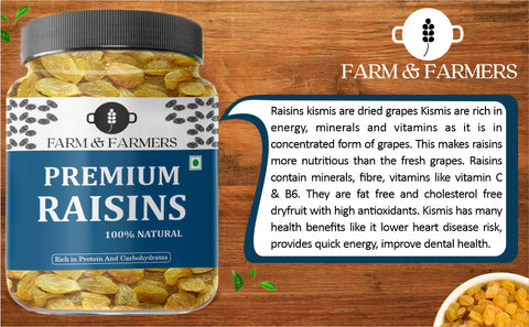 Farm & Farmers Premium Green Raisins Dried Kishmish Without Seeds Kismis Dry Fruits, 250 gm